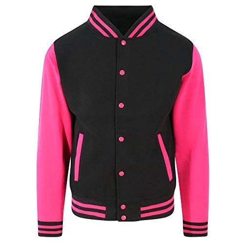 Just Hoods College Jacke 'Varsity Jacket, Tiefschwarz/Hot Pink, S von Just Hoods
