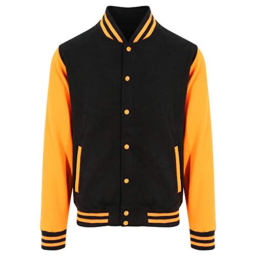 Just Hoods - Unisex College Jacke 'Varsity Jacket' Gr. - S - Jet Black/Orange Crush von Just Hoods