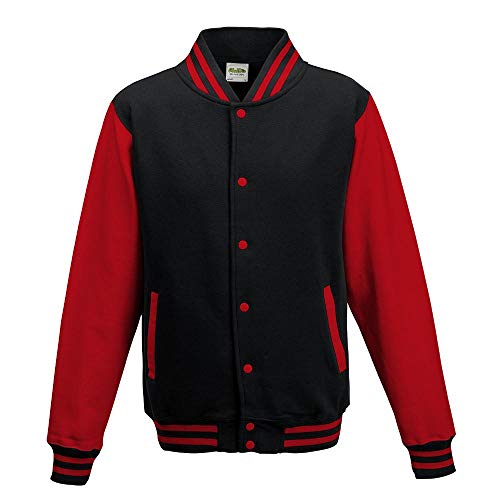 Just Hoods College Jacke 'Varsity Jacket, Tiefschwarz/Feuerrot, M von Just Hoods