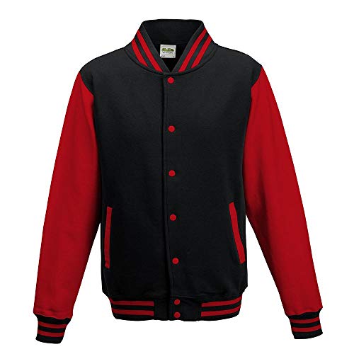 Just Hoods - Unisex College Jacke 'Varsity Jacket' BITTE DIE JH043 BESTELLEN! Gr. - XL - Jet Black/Fire Red von Just Hoods