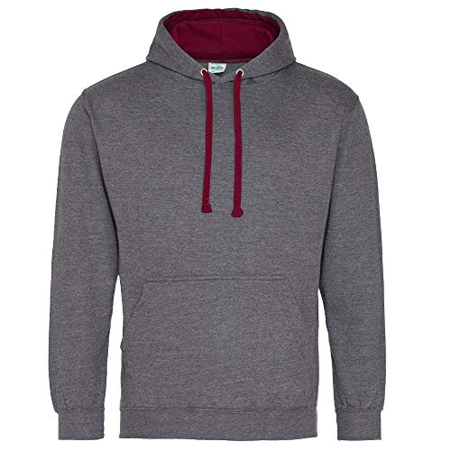 Just Hoods - Unisex Varsity Hoodie/Charcoal Heather/Burgundy, L von Just Hoods