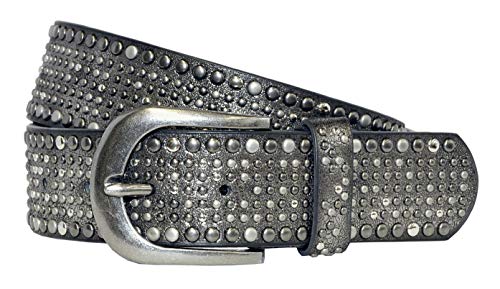 Fashion Damen Gürtel - Vintage Gürtel - Teilleder Nietengürtel in 15 Farben - Anthra Metallic Länge 90 cm von Just -Key