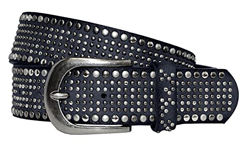 Fashion Damen Gürtel - Vintage Gürtel - Teilleder Nietengürtel in 15 Farben - Dunkelblau Länge 90 cm von Just -Key