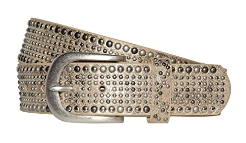 Fashion Damen Gürtel - Vintage Gürtel - Teilleder Nietengürtel in 15 Farben - Gold Metallic Länge 85 cm von Just -Key