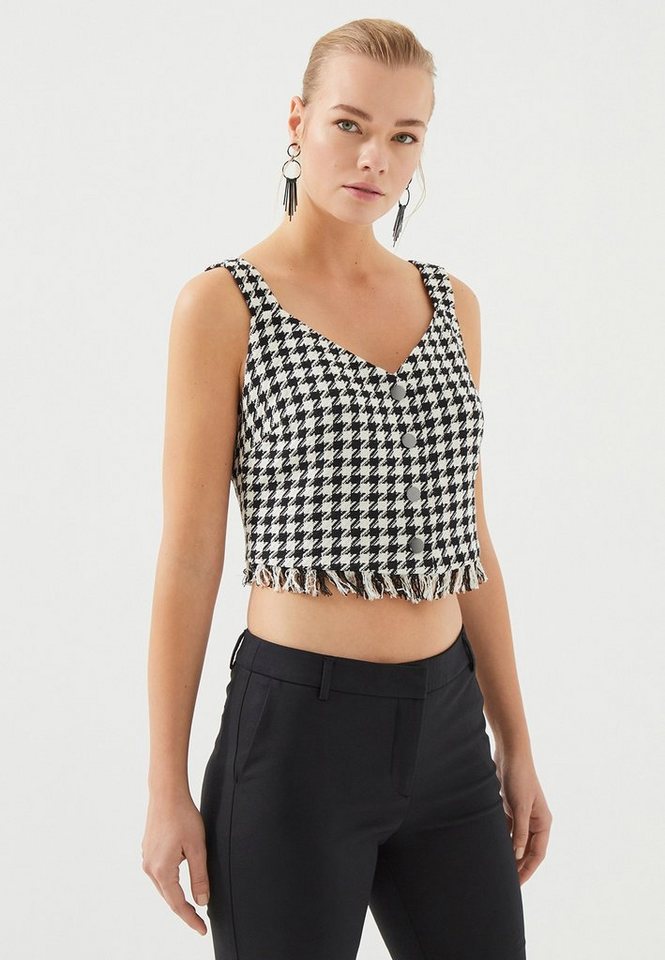 Just Like You Crop-Top mit Knopfleiste vorne und V-Ausschnitt von Just Like You