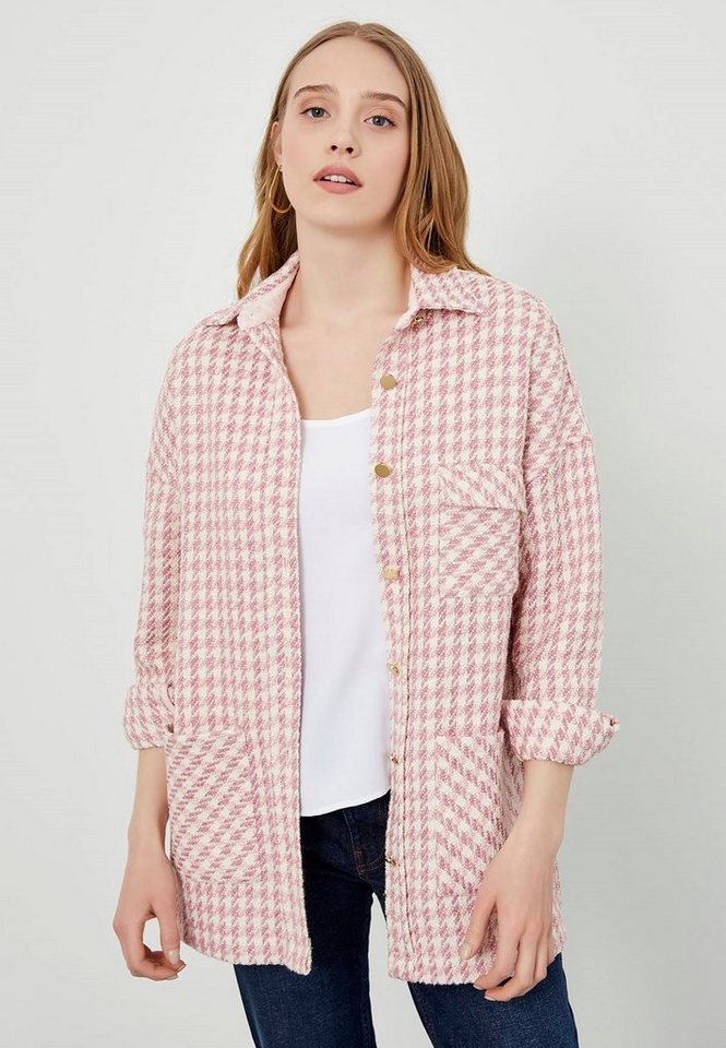 Just Like You Hemdjacke Hemdjacke aus cremefarbenem Tweed-Stoff in Übergröße von Just Like You