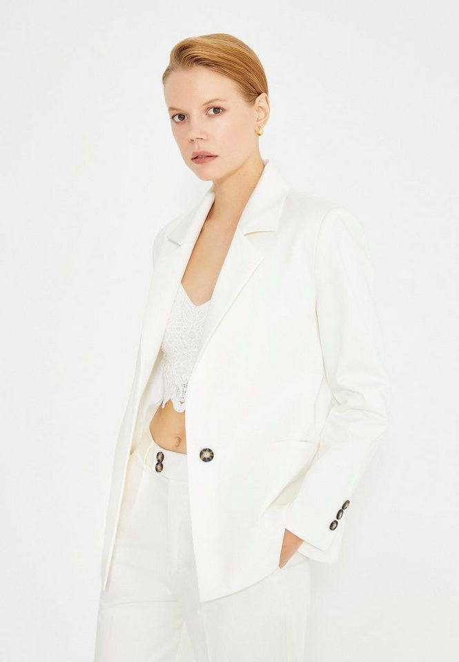 Just Like You Jackenblazer Weiße, schultergepolsterte, zweireihige Jacke mit Taschen von Just Like You
