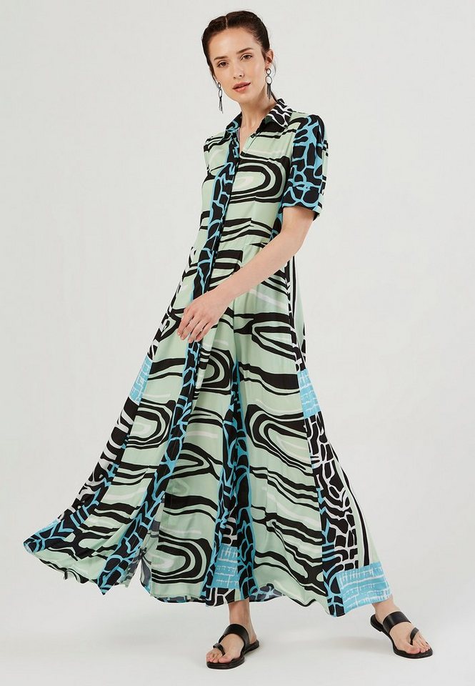 Just Like You Maxikleid Blau Grün Gemustert Drapiert Kurzarm Maxi Shirt Kleid von Just Like You