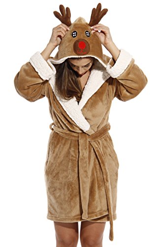 Just Love Critter Robe Sherpa-Besatz Velour-Bademantel für Damen, Rentier, Small Just Love Critter Robe Sherpa-Besatz Velour-Bademantel für Damen, Rentier, Small von Just Love