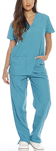 Just Love Damen-Schlupfkasack mit sechs Taschen (V-Ausschnitt und Cargohose), Blaugrün/Ein Hauch von Paradies (Trace of Paradise), Small von Just Love