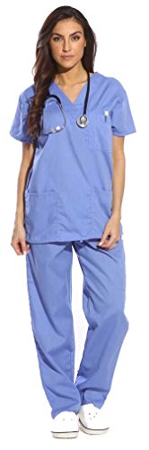 Just Love Damen Scrub Sets Sechs Taschen Medical Scrubs (V-Ausschnitt mit Cargohose) - Blau - 1X von Just Love