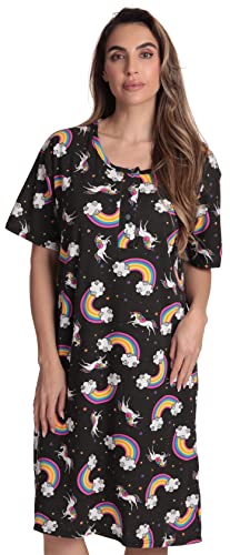 Just Love Kurzärmeliges Nachthemd für Damen, Schwarz – Einhorn-Regenbogen, Large von Just Love