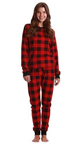 Just Love Thermo-Pyjama-Set für Damen, mit Batikfärbung, zweiteilig, Buffalo Plaid rot, 3XL von Just Love