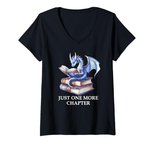 Damen Just One More Chapter Book Worm Dragon Reading Lover Bookish T-Shirt mit V-Ausschnitt Damen Just One More Chapter Book Worm Dragon Reading Lover Bookish T-Shirt mit V-Ausschnitt von Just One More Chapter Book Dragon Tshirts Womens