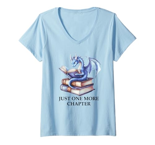 Damen Just One More Chapter Book Dragon Reading Book Lover Bookish T-Shirt mit V-Ausschnitt Damen Just One More Chapter Book Dragon Reading Book Lover Bookish T-Shirt mit V-Ausschnitt von Just One More Chapter Book Dragon Tshirts for Wome