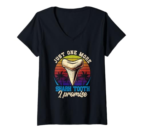 Damen Nur noch EIN Haizahn, ich verspreche, Fossilienjagd im Retrostil T-Shirt mit V-Ausschnitt Damen Nur noch EIN Haizahn, ich verspreche, Fossilienjagd im Retrostil T-Shirt mit V-Ausschnitt von Just One-More Shark Tooths I Promise Fossil