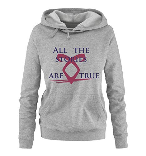 Just Style It - All The Stories Are True - Shadowhunters - Damen Hoodie - Grau / Lila-Fuchsia Gr. M von Just Style It