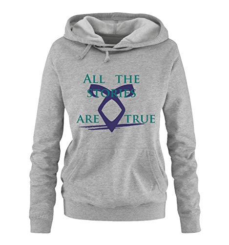 Just Style It - All The Stories Are True - Shadowhunters - Damen Hoodie - Grau / Türkis-Lila Gr. M von Just Style It