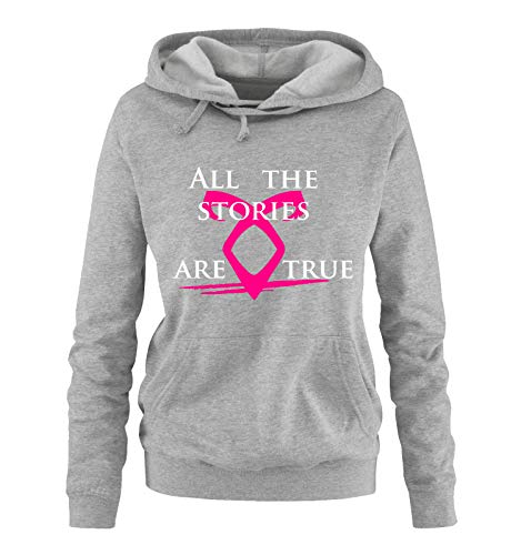 Just Style It - All The Stories Are True - Shadowhunters - Damen Hoodie - Grau / Weiss-Pink Gr. S von Just Style It