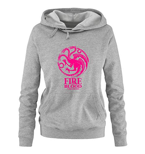 Just Style It - Fire and Blood - Game of Thrones - Damen Hoodie - Grau / Pink Gr. XXL von Just Style It