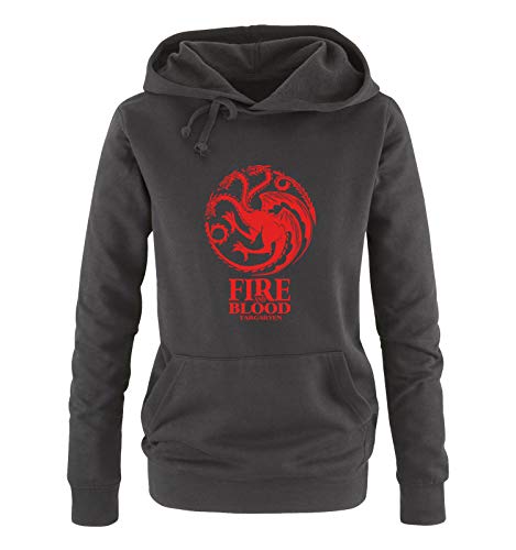 Just Style It - Fire and Blood - Game of Thrones - Damen Hoodie - Schwarz / Rot Gr. M von Just Style It