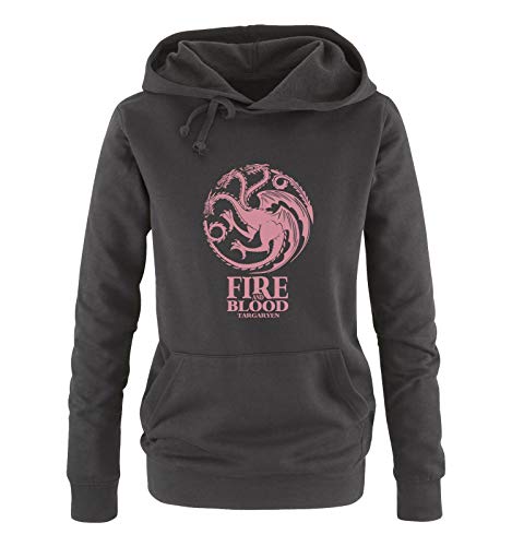 Just Style It - Fire and Blood - Game of Thrones - Damen Hoodie - Schwarz / Rosa Gr. XXL von Just Style It