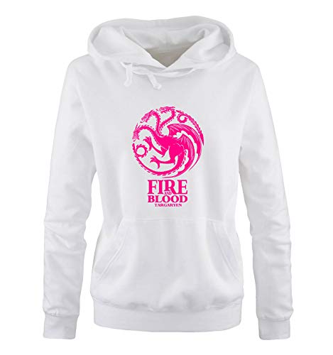 Just Style It - Fire and Blood - Game of Thrones - Damen Hoodie - Weiss / Pink Gr. M von Just Style It