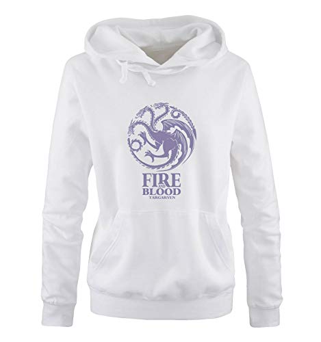 Just Style It - Fire and Blood - Game of Thrones - Damen Hoodie - Weiss / Violett Gr. XL von Just Style It