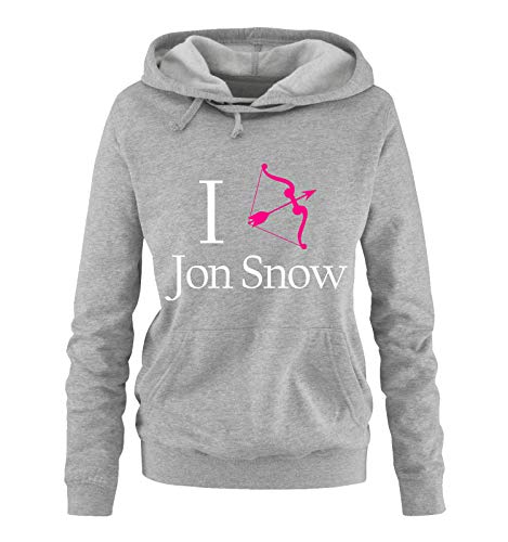 Just Style It - I Love John Snow - Bogen - Game of Thrones - Damen Hoodie - Grau / Weiss-Pink Gr. XL von Just Style It