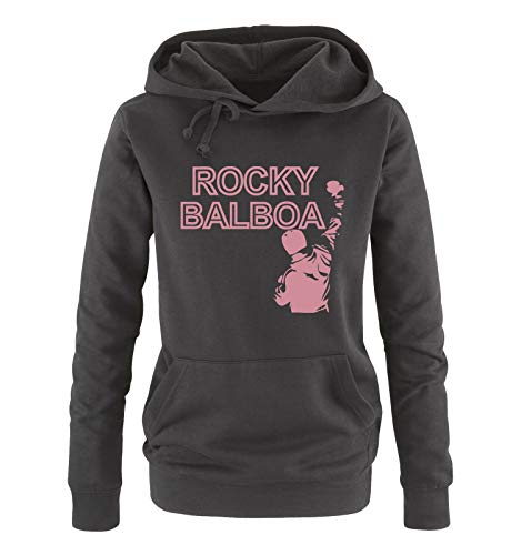 Just Style It - Rocky Balboa - Style1 - Damen Hoodie - Schwarz / Rosa Gr. L von Just Style It