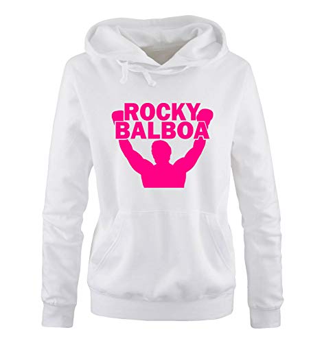 Just Style It - Rocky Balboa - Style2 - Damen Hoodie - Weiss / Pink Gr. S von Just Style It