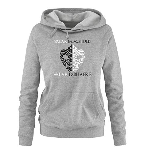 Just Style It - Valar Morghulis/Dohaeris - Faceless Men - Game of Thrones - Damen Hoodie - Grau / Schwarz-Weiss Gr. XL von Just Style It