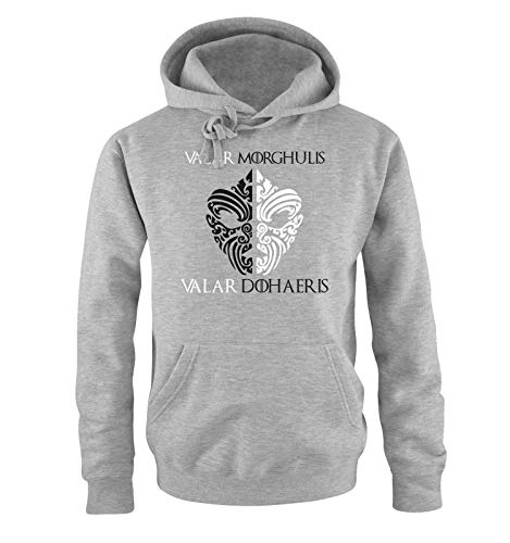 Just Style It - Valar Morghulis/Dohaeris - Faceless Men - Game of Thrones - Herren Hoodie - Grau / Schwarz-Weiss Gr. M von Just Style It