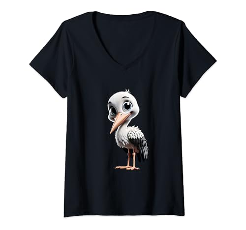 Damen Entzückender Storch T-Shirt mit V-Ausschnitt von Just Sweet Designs