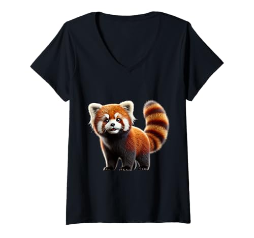 Damen Niedlicher roter Panda, bezauberndes Tierdesign T-Shirt mit V-Ausschnitt Damen Niedlicher roter Panda, bezauberndes Tierdesign T-Shirt mit V-Ausschnitt von Just Sweet Designs