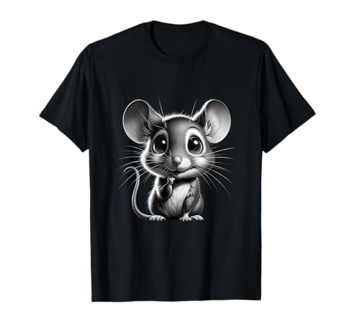 Just Sweet Designs Entzückendes süßes Maus T-Shirt, Unisex Erwachsene, Tierliebhaber, Naturliebhaber, Kunstliebhaber, Kinder, Schwarz, Kurzarm, S, Maus-Design mit großen Augen von Just Sweet Designs