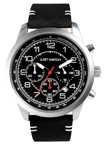 Just Watch Atticus Herren-Chronograph Leder 5 Bar Datum Stoppuhr Analog JW20173 (schwarz) von Just Watch