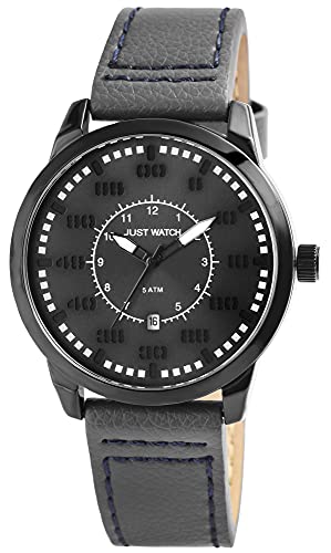 JUST WATCH Benedict Herren-Uhr Echt Leder Armband Datum Analog Quarz JW20158 (grau) von JUST WATCH