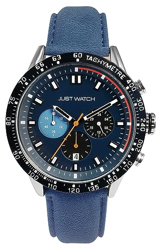 Just Watch Caspian Herren Chronograph Blau Lederarmbanduhr mit Datums- u. 24 Std Anzeige Stoppuhr Geschenke für Männer von Just Watch