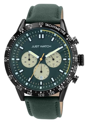 Just Watch Caspian Herren Chronograph Grün Lederarmbanduhr mit Datums- u. 24 Std Anzeige Stoppuhr Geschenke für Männer von Just Watch
