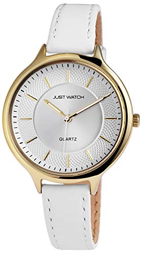 Just Watch Damen-Uhr Echt Leder Rund Dornschließe JW047 Analog Quarz JW10043 (weiß) von Just Watch