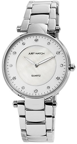 JUST WATCH Damen-Uhr Edelstahl Leuchtende Zeiger Strass Analog Quarz JW10058 von JUST WATCH