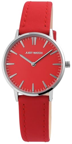 Just Watch Damen Armbanduhr mit rotem Echtlederarmband | Quarzuhr mit silberfarbenem Gehäuse Ø 33 mm & Mineralglas | Dornschließe | 3 bar wasserdicht | Klassische Uhr für Frauen von Just Watch