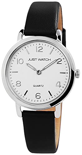 Just Watch Damen-Uhr Amber Echt Leder elegant dezent Analog Quarz JW10136 (schwarz) von Just Watch