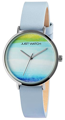 JUST WATCH Damen-Uhr Arielle Leder Mehrfarbig Trend Modisch Analog Quarz JW10183 (blau hellblau) von JUST WATCH