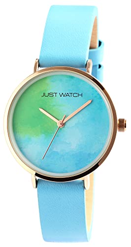 JUST WATCH Damen-Uhr Arielle Leder Mehrfarbig Trend Modisch Analog Quarz JW10183 (hellblau grün) von JUST WATCH