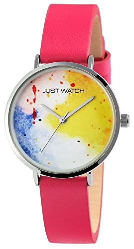 JUST WATCH Damen-Uhr Arielle Leder Mehrfarbig Trend Modisch Analog Quarz JW10183 (pink gelb) von JUST WATCH