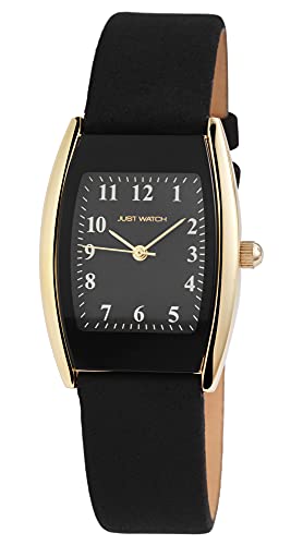 Just Watch Damen-Uhr Ayla Echt Leder Dornschließe elegant Analog Quarz JW10092 (schwarz goldfarbig) von Just Watch