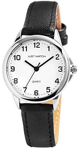 JUST WATCH Brigitt Damen-Uhr Echt Leder Klassisch Elegant Analog Quarz JW10069 (schwarz) von JUST WATCH
