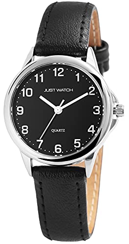 JUST WATCH Brigitt Damen-Uhr Echt Leder Klassisch Elegant Analog Quarz JW10069 (schwarz schwarz) von JUST WATCH